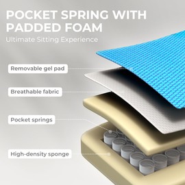 Dowinx Gaming Chair Breathable Fabric Computer Chair with Pocket Spring Cushion, Comfortable Office Chair with Gel Pad and Storage Bag,Massage Game Chair with Footrest,Grey