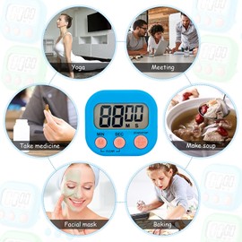 12 Pieces Small Digital Kitchen Timer Count Up and On/Off Switch Timer with Loud Alarm Magnetic Back Large Display Timer LED Countdown Timer for Cooking Baking Games (White, Orange, Blue)