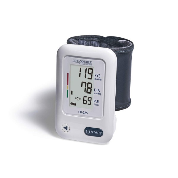 A&D Medical LifeSource ESSENTIAL Wrist Blood Pressure Monitor with AFib Indicator (13.5-21.5 cm/5.3-8.5" Range Cuff) One Click Operation with Easy To Read Precise Illuminated Readings