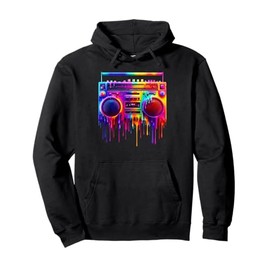 Dripping Paint Boombox Old School 80s Music Hip Hop Pullover Hoodie