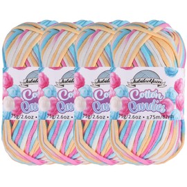 JubileeYarn Cotton Candies Yarn - Beginner Cotton Nylon Blend - Crochet H-8 or Knitting US 9/5.5mm - Worsted Weight with Easy to See Stitches - Marshmallow Swirl - 4 Skeins