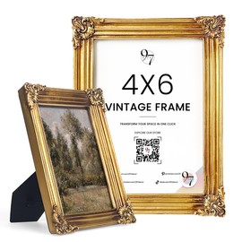 97 Decor Gold Vintage Picture Frame 4x6 - Unique Photo Frame 4x6, Rustic 4 By 6 Ornate Frame, Antique Frames 4x6in For Tabletop And Wall Hanging