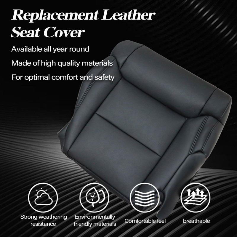 SecosAutoparts Driver & Passenger Bottom Replacement Black Leather Seat Covers