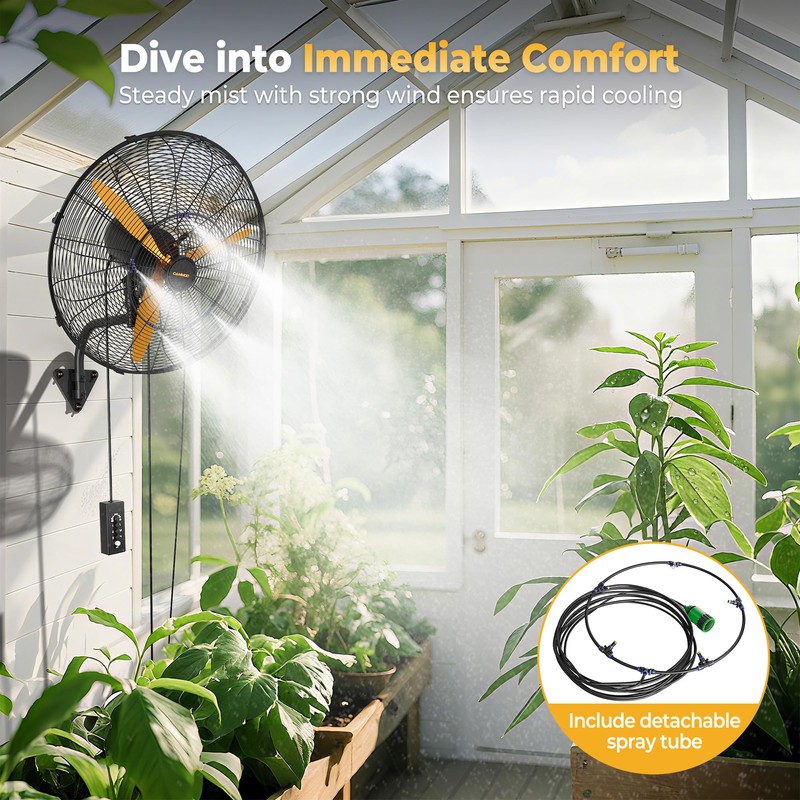 CAMMOO 24 Inch Oscillating Misting Wall Mount Fan, Extra Long