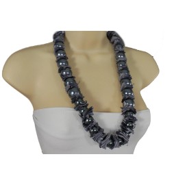 Alwasytyle4you Women Grey Big Imitation Pearl Beads Long Fashion Tie Fabric Necklace Pendant
