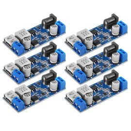 XIITIA 6pcs DC 6V 9V 12V 24V to DC 5V 5A Buck Converter Module, 9-36V Step Down to USB 5V Transformer Dual Output Voltage Regulator Board for Phone Fast Charging
