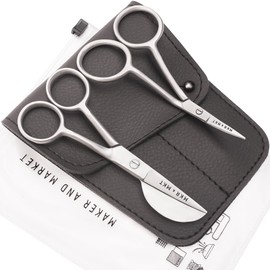 MAKER AND MARKET Small Embroidery 4.5 Inch Scissors Set of 2 Kit - Mini Double Bend Offset Duckbill and Double Bend Long Applique Needlepoint Blade with Pouch Sleeve (Satin)