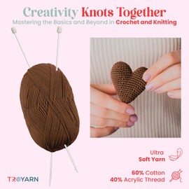60% Cotton 40% Acrylic Crochet Yarn - 1 Skien Bulk Yarn - Brown, Soft Fine/Sport Yarn for Crocheting/Knitting Yarn - Ideal for Amigurumi Dolls and Baby Garments