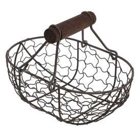 Tofficu Antique Wire Egg Basket with Wood Handle Primitives Vintage Chicken Egg Baskets Holder Gathering Basket for Kitchen Living Room