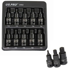 US Pro 10pc Impact Torx Socket Bit Set 1/2'' Drive T20 to T70 Star TRX