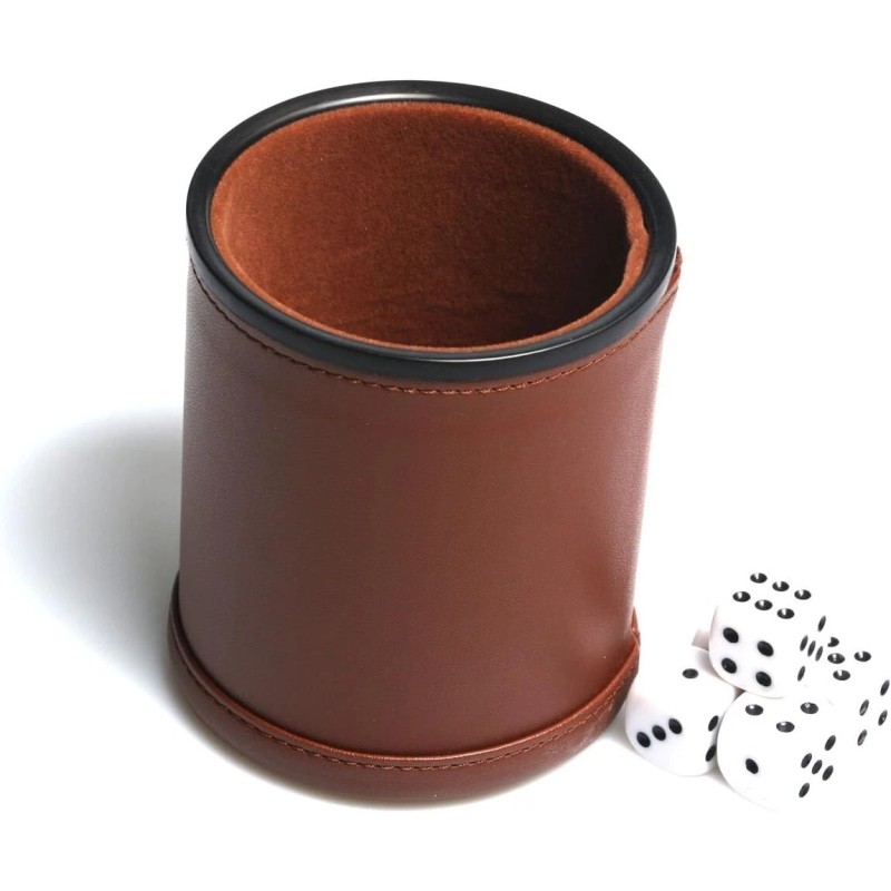 Leather Dice Cup Set Felt Lining Quiet Shaker with 5