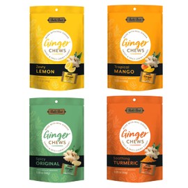Bali's Best Ginger Chews, Variety Pack, 5.08 Oz (4 Pack), Individually Wrapped Soft Candy, Made with 100% Real Ginger, Digestive Health Support, Upset Stomach Relief, Halal
