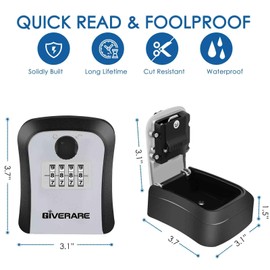 GIVERARE Lock Box, 4 Digits Combination Lockbox, Waterproof Outdoor Key Hider for House Key Storage Wall Mount Outside, Resettable Code Safe Security Password Boxes with Mounting Kit-Grey