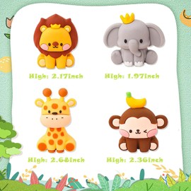 LXASIY - 12 decoraciones para tartas de animales de safari en la selva con elefante, jirafa, león, overol, hojas tropicales brillantes, lindos animales de la selva, decoración de pasteles para fiestas temáticas de la selva, baby shower, fiesta de cumplea