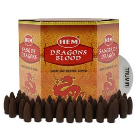 Dragons Blood Hem Backflow Incense Cones for Waterfall Aromatic Smoke Fountain Haze Falls Burner and Mat Bundle - 40 Large Back Flow Incense Cones Scented