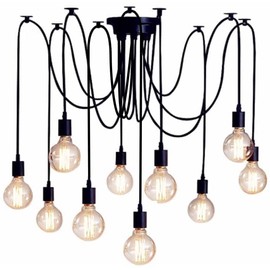 Lonruis Spider Light Chandelier,Spider Light Fixture,Spider Pendant Light,Edison Chandelier 10 arms Vintage Industrial Steampunk Hanging Ceiling Multiple DIY for Kitchen Farmhouse Living Room