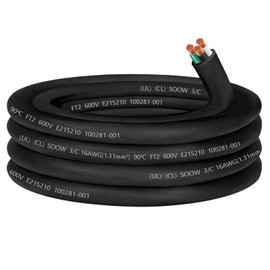 25ft 16/3 16 Gauge Wire SOOW Wire 3 Conductor 16 Gauge Electric Portable Power Cable 600V 10A SOOW Bulk Cable for Motor Lead,Portable Stage Light LED,Outdoor Speaker,Air Conditioner HAVC System