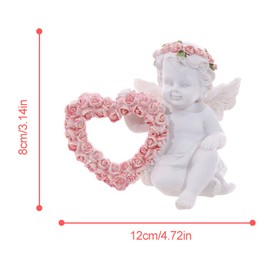 XIAOXIONG Set Of 2 Small Cherubs Figurines Ornaments Memorial Decoration Guardian Angels Statues, Adorable Angel Holding Heart Rose Wreath Room Decor for Valentine's Day Wedding
