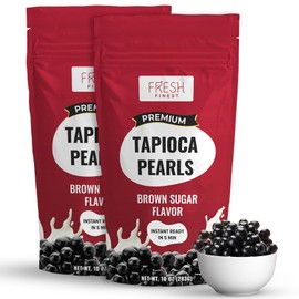 Fresh Finest Brown Sugar Boba Pearls for Boba Tea – 12 Servings Instant Tapioca Pearls Ready in 5 Minutes, 10 Oz Packs (2 Packs)