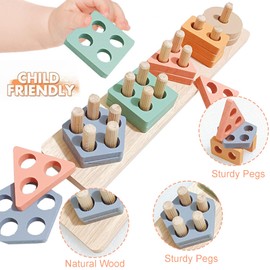 PousXiyor Montessori Toy from 1 Year - Wooden Sorting and Stacking Toy, Wooden Toy 2 Years, Montessori Toy from 1 2 3 Years, Motor Skills Toy from 1 Year - Educational Toy for Toddlers