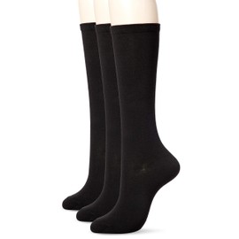Okamoto JOSE 3-Pair Solid Cotton Blend High Socks, 12.6 inches (32 cm) Length, Antibacterial and Odor Resistant, Women's, Black, Japan 23-25 (Equivalent to Japanese Size M-L), Black, 23.0-25.0 cm
