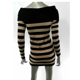 Inc Women Sweater Tunic Blouse Top XS Black Gold Metallic Long Sleeve Cowl Neck