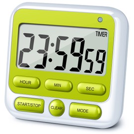 KTKUDY Digital Kitchen Timer with Mute/Loud Alarm Switch ON/Off Switch, 12 Hour Clock & Alarm, Memory Function Count Up & Count Down for Kids Teachers Cooking, Large LCD Display, Strong Magnet (Green)