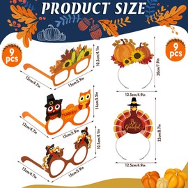 18 Pcs Thanksgiving Party Favors Thanksgiving Eyeglasses Turkey Headbands Turkey Eyewear Frame Pumpkin Photo Props for Kids Adults Thanksgiving Harvest Party Decoration Thanksgiving Day Accessories