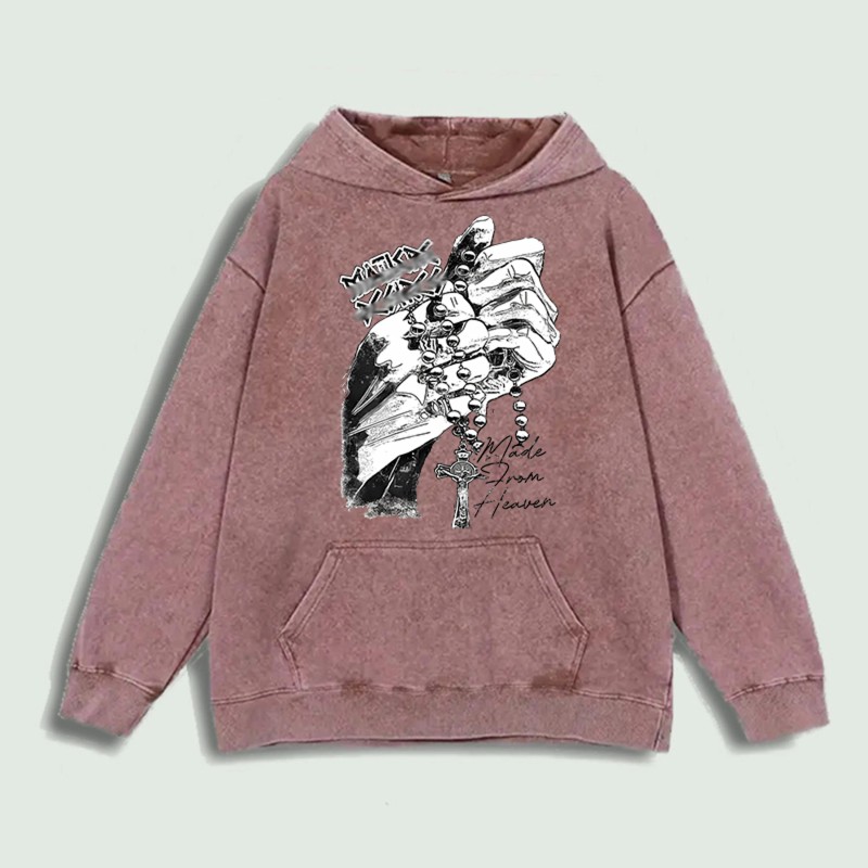Praying Hands Rosary Graphic Hoodie 100% Cotton US Warehouse 6