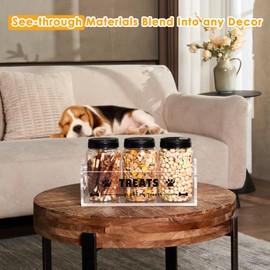 Aizesuro Acrylic Dog Treat Container - Cat Storage with 3 Big Plastic Jars - Pet Food Organizer