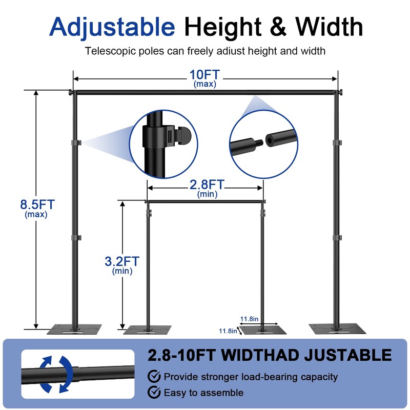 Hecis 8.5x10ft Backdrop Stand, Adjustable Photography Background Frame, Heavy Duty