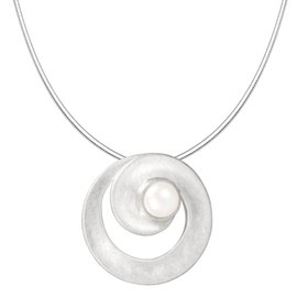 Vinani ASGP-S Brushed Spiral Pendant with White Freshwater Cultured Pearl with Sterling Silver 925 Snake Chain Italy Pearl, Sterling Silver, Pearl