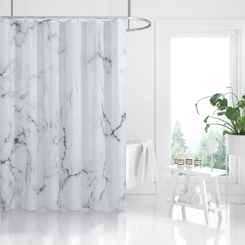 Grey White Marble Shower Curtain Set with 12 Hooks, Abstract