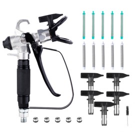 Dotool 16 Pcs Airless Paint Sprayer Gun with Nozzle Guard,5 Spray Tips,10 Filters，3300PSI High Pressure Swivel Joint for House Interior and Exterior,Garden,Fences（211,313,415,517,623）