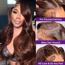 26 Inch Chocolate Brown Lace Front Wigs Human Hair 180 Density 13x6 HD Body Wave Lace Front Wigs Human Hair Pre Plucked Colored Frontal Wigs Human Hair Brown Wig Human Hair for Women