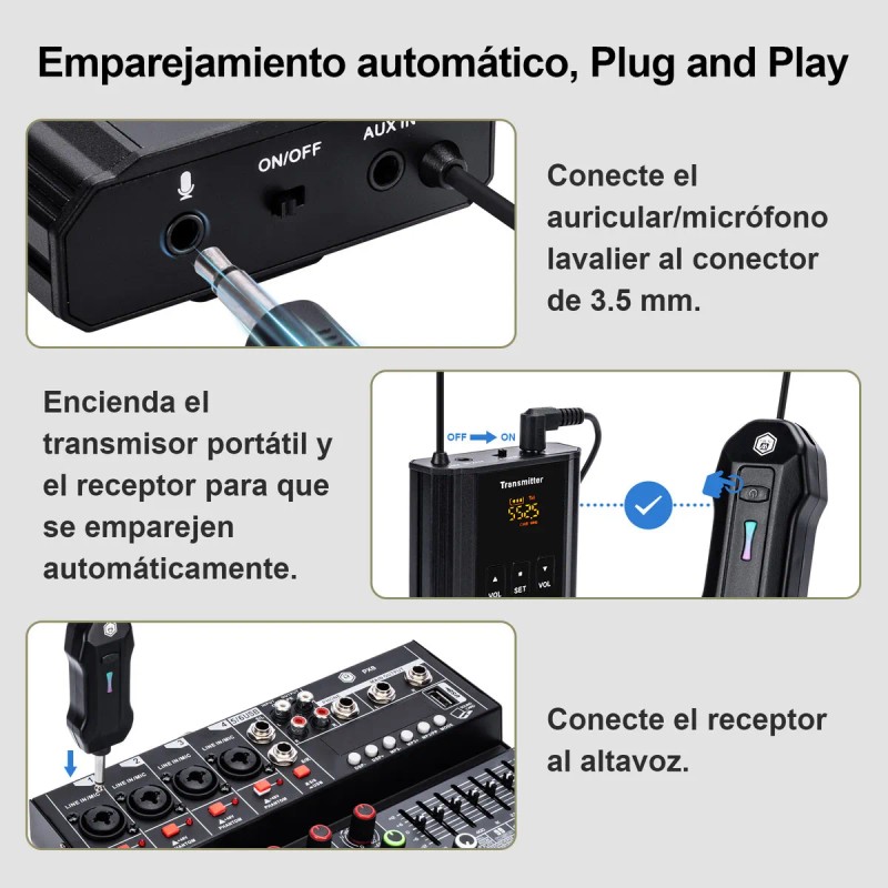 Micrófono Inalámbrico WinMix A1-2 Solapa y Diadema 2 Bodypack Negros