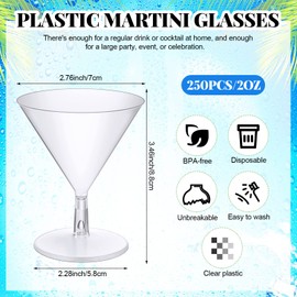 Rtteri 250 Pieces Mini Plastic Martini Glasses 2 Oz Clear Plastic Martini Cocktail Glasses Disposable Plastic Dessert Cocktail Cup for Weddings Parties Supply