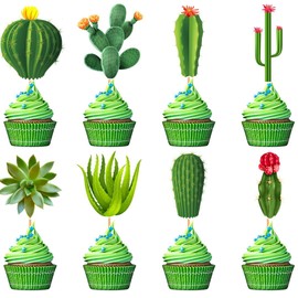 48 piezas de adornos para cupcakes de cactus para decoraciones de fiesta de cactus para fiestas de verano, fiesta de cumpleaños, decoración de fiesta de fiesta de cactus baby shower taco decoraciones