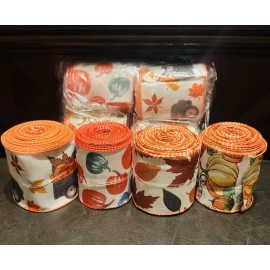 Set Of 4 Decorative Fall Wired Edge Ribbons
