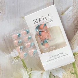 LPOODDNU French Tip Press on Nails Almond Shape Fake Nails Medium Length Glitter Blue False Nails with Glitters Glossy Full Cover Glue on Nails Cute Almond Stick on Nails for Women Finger Manicure
