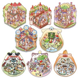 Snycler DIY 3D House Sticker Kit - 8 Sets of 3D Cartoon Scene Miniature Stickers for Adults & Kids, Fun Room Decor, Stress Relief, Creative Wall Art, Home Decoration（8sets-8）