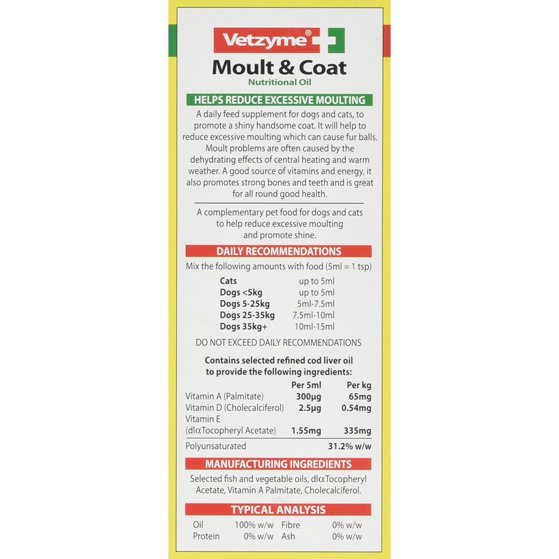 Vetzyme Moult and Coat Oil, 150ml