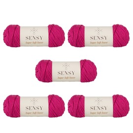 5 Skeins of Sensy Super Soft Saver Yarn, 3.5 oz, 190 Yards, Gauge 4 Medium (Fuchsia)