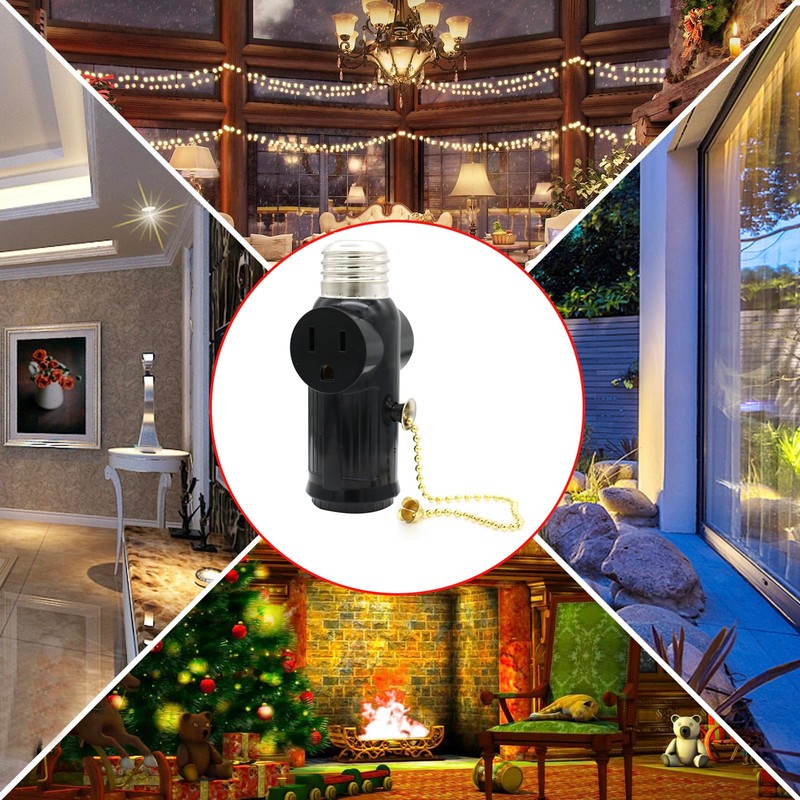 Light Socket to Plug Adapter, 3 Prong Light Bulb Outlet