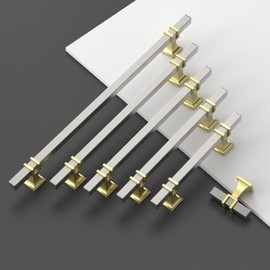 FILTA 10 Inch(254mm) Hole Centers Brushed Nickel 10 Pack Cabinet Pulls,Satin Nickel and Gold Square Drawer Pulls T Bar Kitchen Cabinet Handles Cabinet Hardware for Cabinets Cupboard Drawer