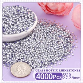 4000Pcs Hotfix Rhinestones for Clothing, Clear SS10 Iron On Flatback Glass Gems, Bedazzler Crystals Rhinestones for Crafting Clothes Hats Shoes Fabric Bedazzling Decor Nail Art