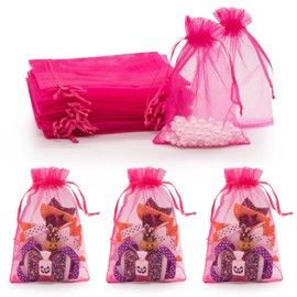 Yordearly 50pcs Organza Bags 4x6 inch, Rose Sheer Mesh Bags with Drawstring, Small Gift Bags for Candy Jewelry Pouch Party Wedding Christmas Favor