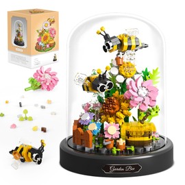 Flower Bouquet Building Sets, 588 PCS Animals Flowers Botanical Collection Mini Bricks Building Blocks Toy for Adults, Valentine's Day for Her Mom Women Wife Girlfriend (Bee)