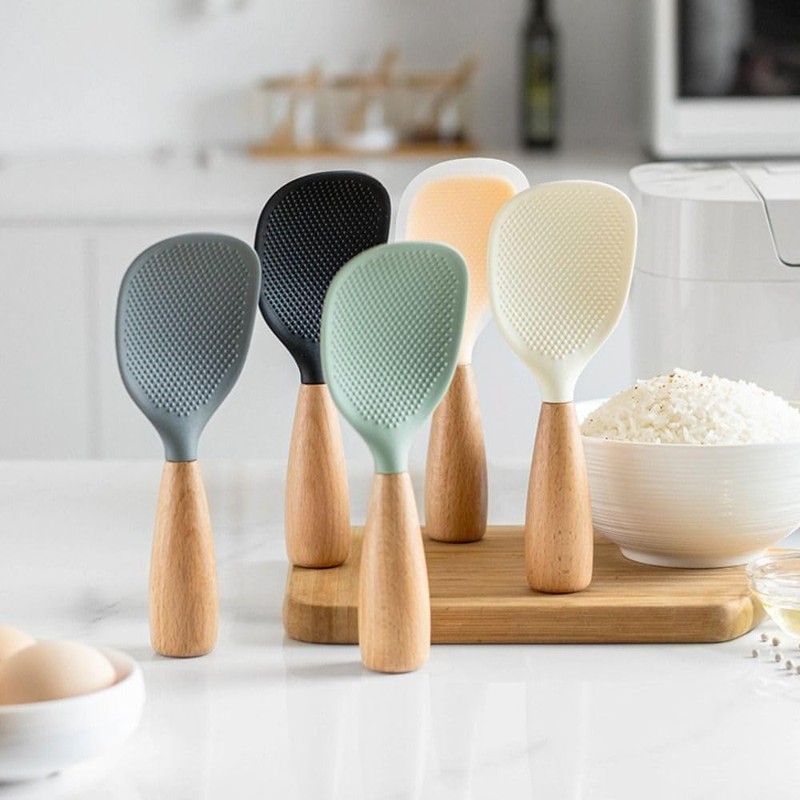 White Standing Silicone Rice Spoon Paddle, Household Rice Shovel Heat