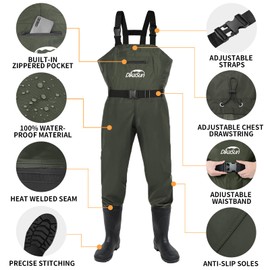 Waterproof Fishing Waders for Men Women| 2-Ply Nylon/PVC Chest Wader with Boots for Fly Fishing| Lightweight Bootfoot Waders